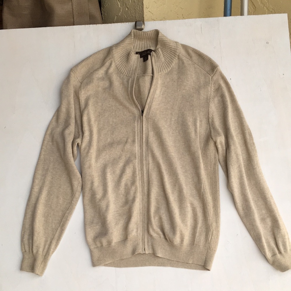 Tasso Elba Men's Full Zip-Up Luxury Preppy Sweater Cardigan in Cream M.